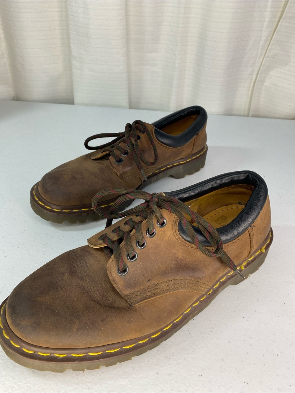 Dr. Martens Brown Leather Derby Shoes with Yellow Stitching